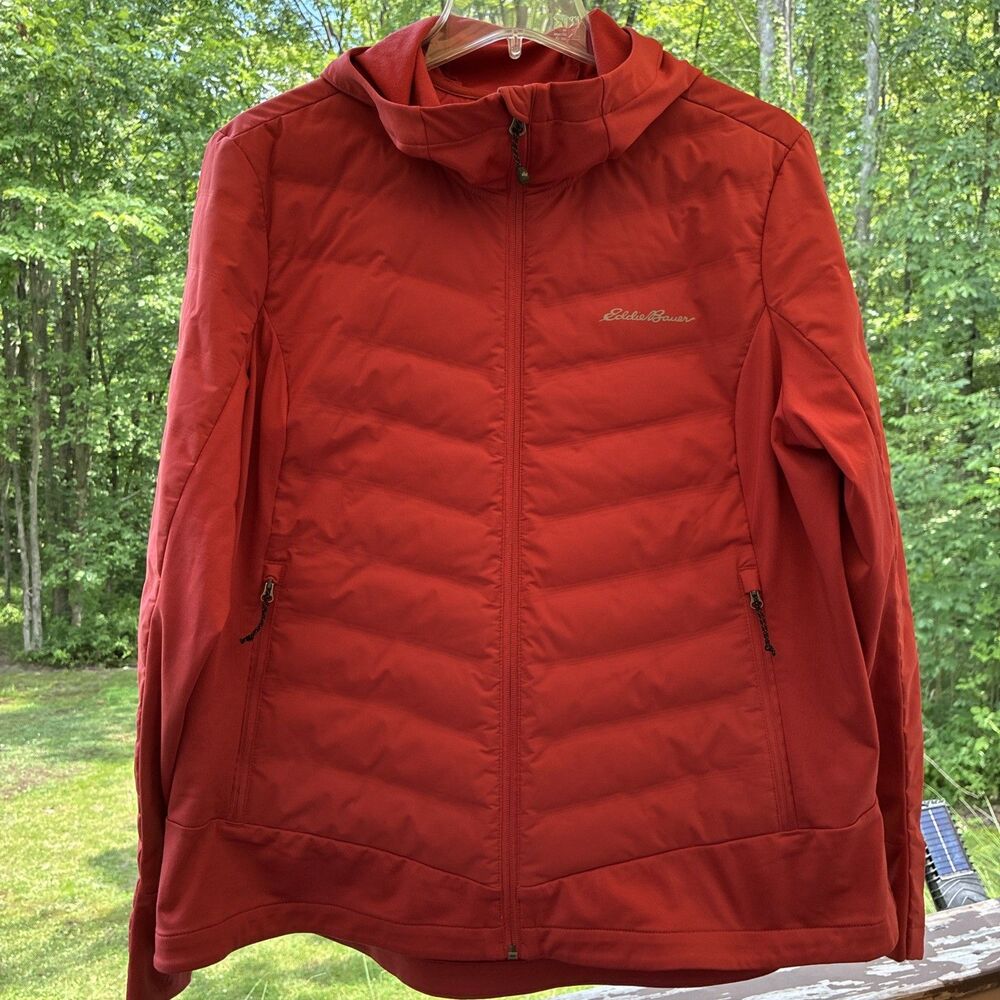 Eddie Bauer Red Down Light Quilted Jacket Hooded Women's Full Zip 2XL